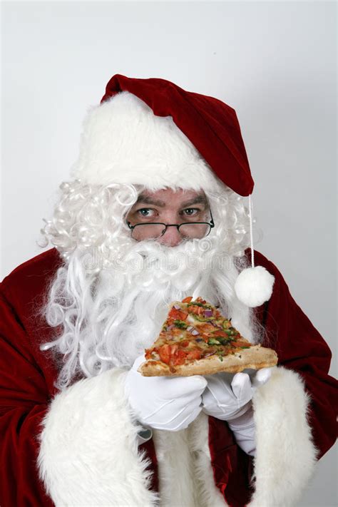 Santa Claus Smiling And Eating Pizza Stock Image Image 7084301