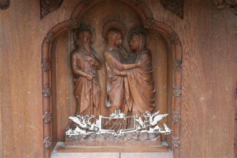 1 Gothic Style Altar Upper Part Oak Hand Carved Reliefs