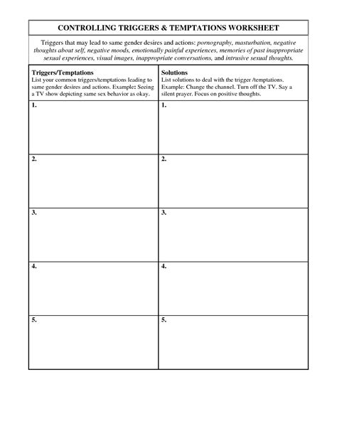 Printable Identifying Triggers Worksheets Customize And Print
