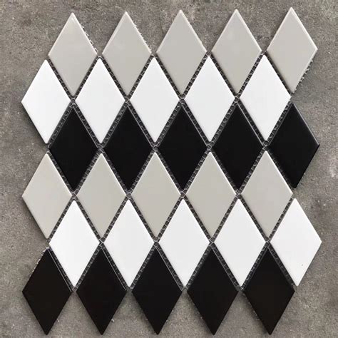 New 3d Black White Grey Glossy Diamond Shaped Ceramic Mosaic