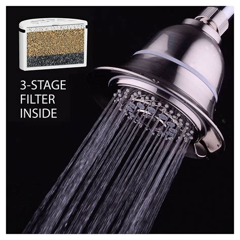 aquacare by hotelspa® spiralflo extra large 5 inch 6 setting filtered shower head with 3 stage