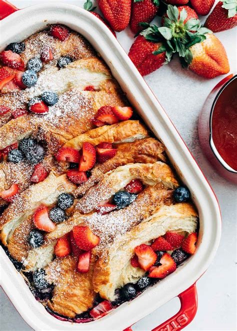 Overnight Croissant Baked French Toast With Strawberries And