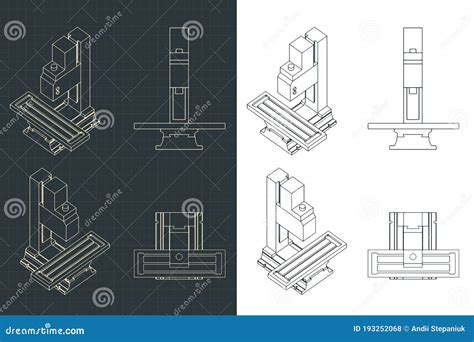 Milling And Lathe Machine Blueprints Stock Vector Illustration Of