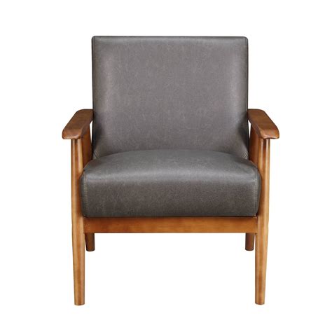 Wood Frame Mid Century Modern Accent Chair In Cognac Brown Walmart