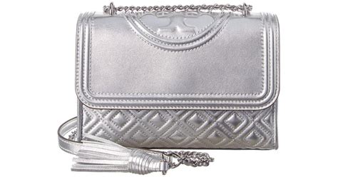 Tory Burch Leather Fleming Metallic Small Convertible Shoulder Bag