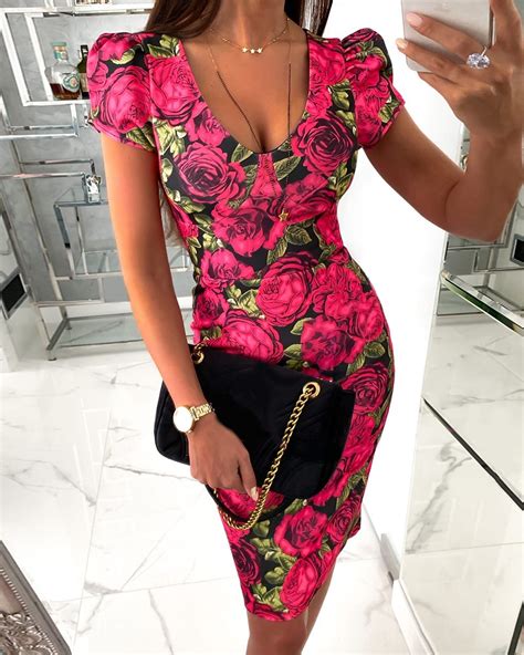 floral print short sleeve bodycon dress online discover hottest trend fashion at
