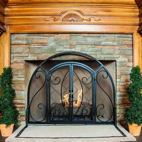 Single Panel Ornate Fireplace Screen With Doors Black In 2020