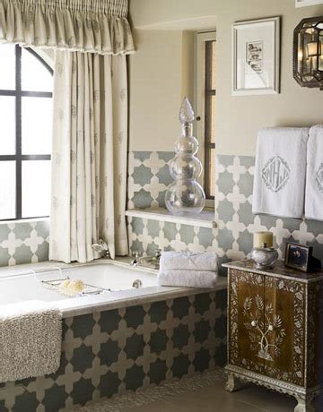 Cafe penny round tiles with brown edges ould be great for a late 60s or 70s bathroom floor or counter top. morocca moroccan inspired interiors table chair bathroom ...