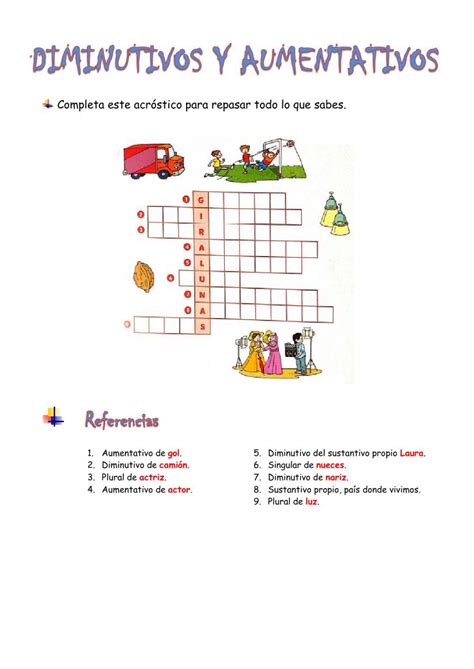 Diminutivos Y Aumentativos Ficha Interactiva Elementary Spanish