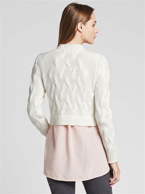 Banana Republic Cable Knit Cropped Pullover In White Lyst