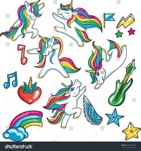 Unicorns Dancing Hip Hop Different Poses Stock Vector Royalty Free