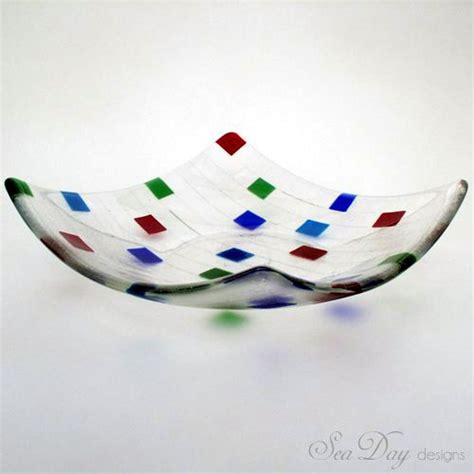 Square Bowl Multi Color Fused Glass Unique Fused Glass Fused Glass