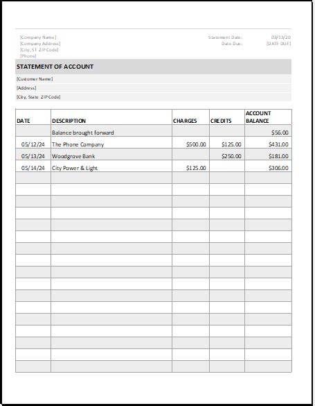 Printable Account Statement Template For Excel Imagesee