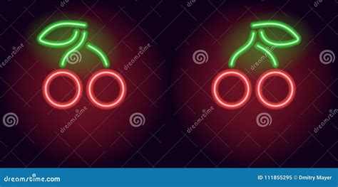 Red Neon Cherry With Leaf Stock Vector Illustration Of Glow 111855295