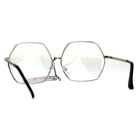 Womens Oversize Octagon Metal Rim Hippie Clear Lens Glasses Ebay