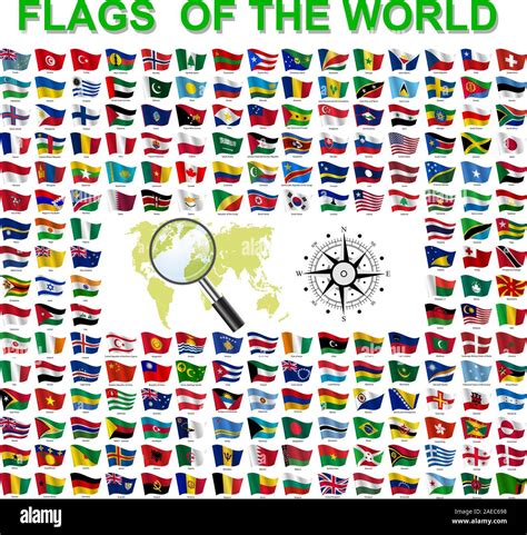 Set Of Flags Of World Sovereign States Vector Illustration Stock