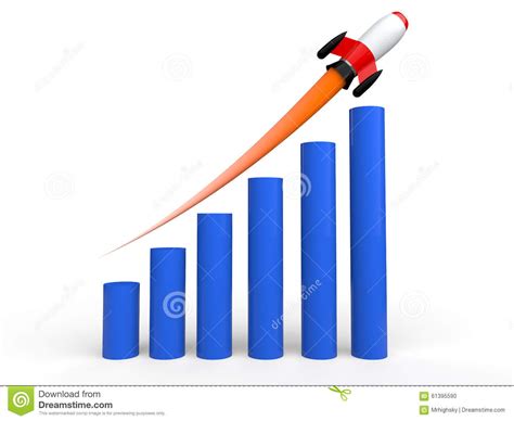 3d Rising Bar Graph With Rocket Stock Illustration Illustration Of
