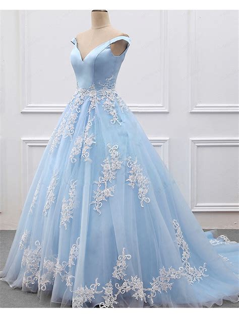 Gorgeous Light Blue Off The Shoulder Ball Gown Prom Dresswedding Dress