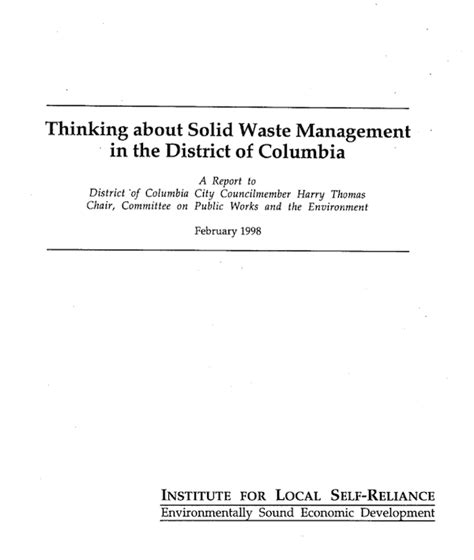 Thinking About Solid Waste Management In The District Of Columbia