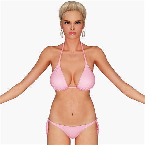 3d Blonde Woman Bikini Rigging Model