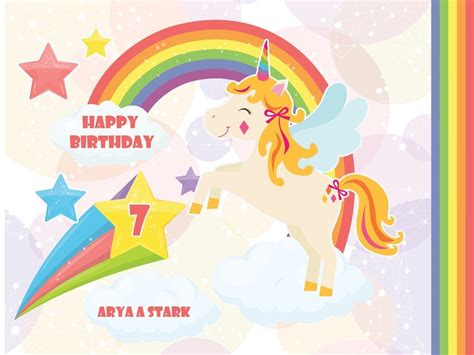 Colorful Rainbow Unicorn Birthday Poster Personalized Printed Banners