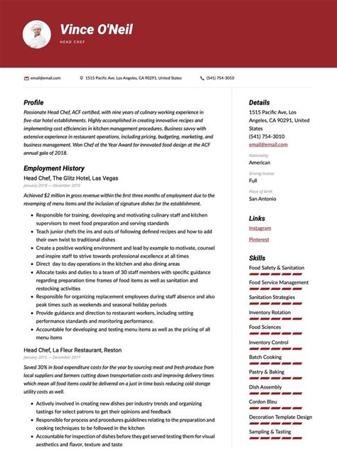 Head Chef Resume Sample Resume Resume Examples Resume Guide