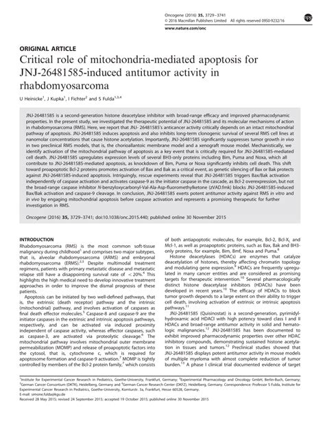 Pdf Critical Role Of Mitochondria Mediated Apoptosis For Jnj