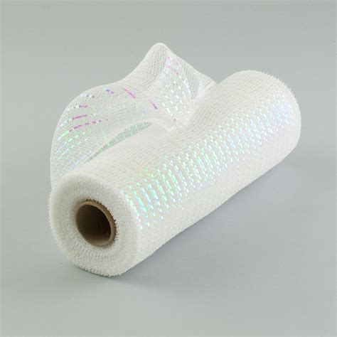 10 Poly Deco Mesh Wide Foil Iridescent White Re1366f1