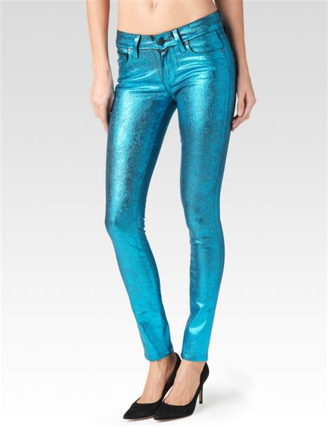 Paige Denim Crackled Foil Metallic Skinny Jeans The