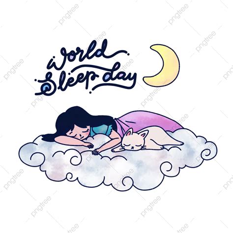Girl And A White Cat Sleep On Dream Clouds Girl White Cat Sleep Png