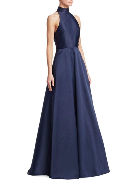 Ml Monique Lhuillier Halter Ballgown In Navy Blue Lyst