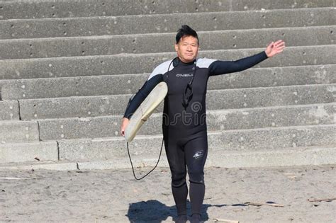 Japanese Surfers In Chiba Japan Surfing Hebara Beach Which Is Close To Tokyo Editorial Photo