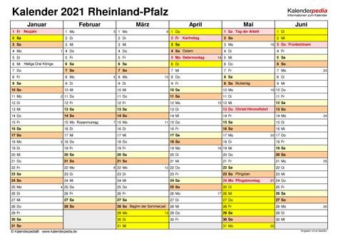 Kalenderpedia bietet ihnen viele vorlagen. Kalender 2021 Rheinland-Pfalz: Ferien, Feiertage, PDF-Vorlagen