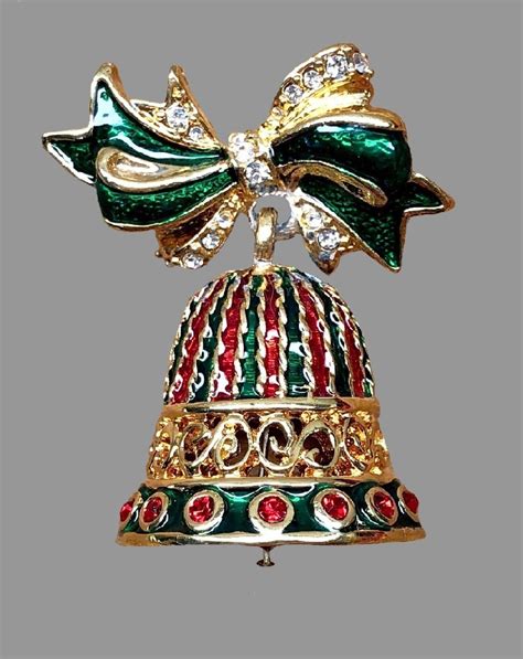 Bell And Bow Christmas Brooch Jewelry Alloy Enamel Kaleidoscope Effect
