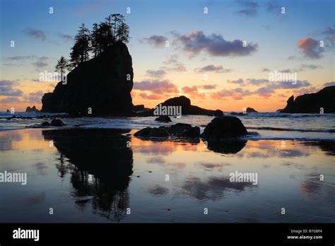 Sunset At Second Beach In Washington States Olympic National Park