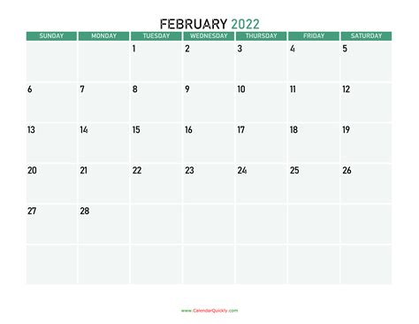 February 2022 Printable Calendar Calendar Quickly