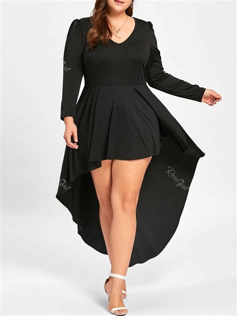 2018 Plus Size Long Sleeve Cocktail Dress In Black Xl