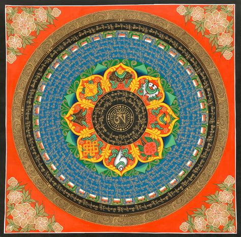 Mantra Mandala With Eight Auspicious Symbols Tashi Gurung Thangka