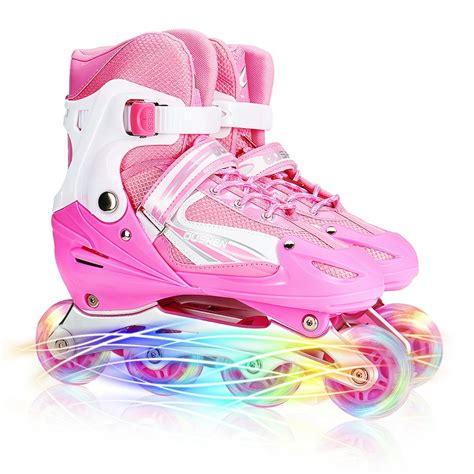 3 Size Kids Adjustable Inline Skates With Light Up Wheels Outdoor