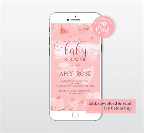 Editable Electronic Baby Shower Invitation Digital Invite Shower Save The Date And Instagram