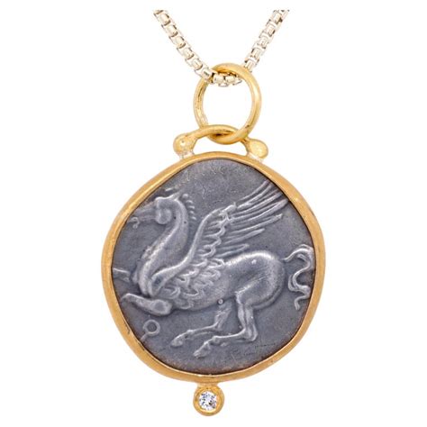 Medium Pegasus Charm Pendant Necklace With Athena On Back And Diamond