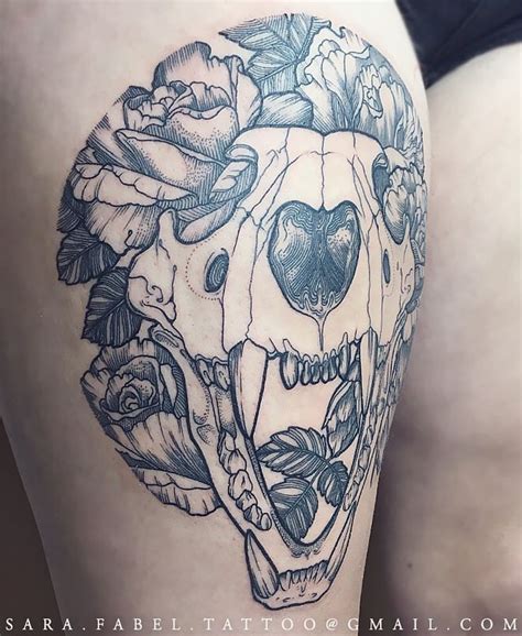 Availableeeeeee from my etsy shop! Geometric Tattoo - Cat Skull w/Floral #skull #skeleton # ...