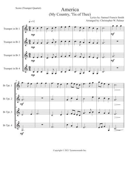 America My Country Tis Of Thee Trumpet Quartet Free Music Sheet