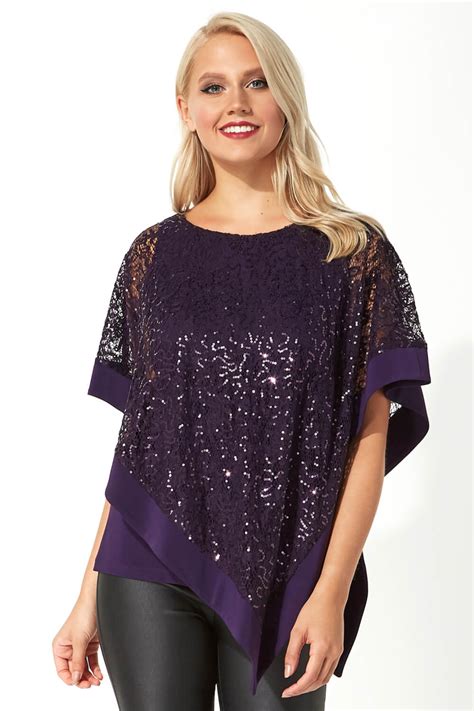 Check spelling or type a new query. Sequin Embellished Overlay Top in Purple - Roman Originals UK