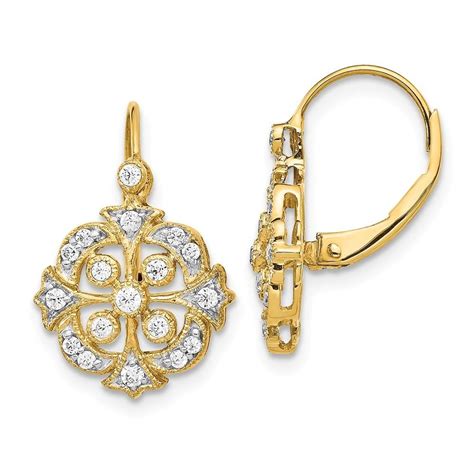 14k Yellow Gold Diamond Leverback Earrings 0332ct Gold Leverback