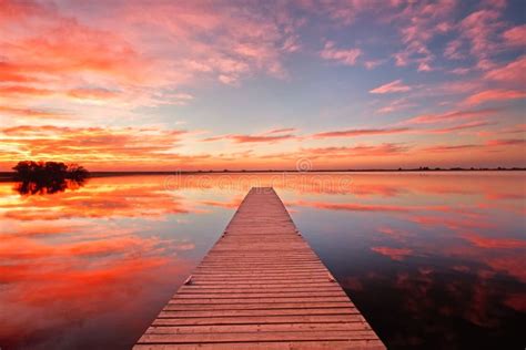 Beautiful Sunrise Over Colorado Fishing Dock Stock Photos Free