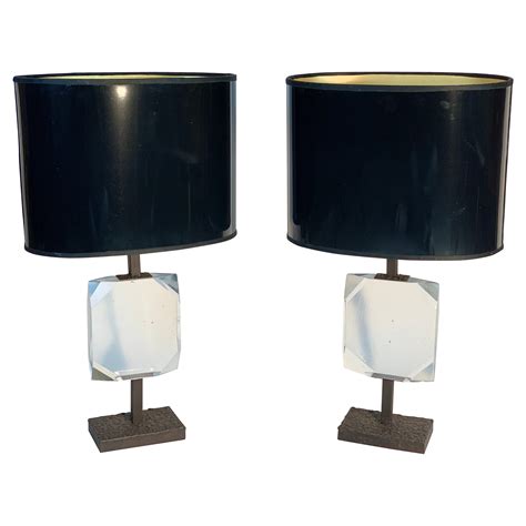 Pair Of Mid Century Blue Stacked Murano Glass Table Lamps At 1stdibs