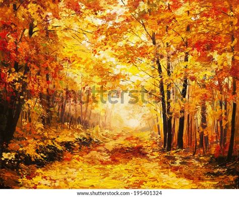 Oil Painting Landscape Colorful Autumn Forest Stock Illustration 195401324