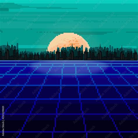 Vector Of Pixel City Pixel Art Background Pixel Sunrise Or Sunset