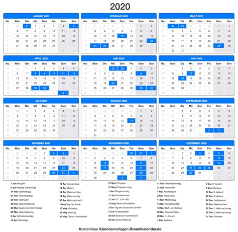 Norsk Kalender 2020 Med Ukenummer Norsk 2020